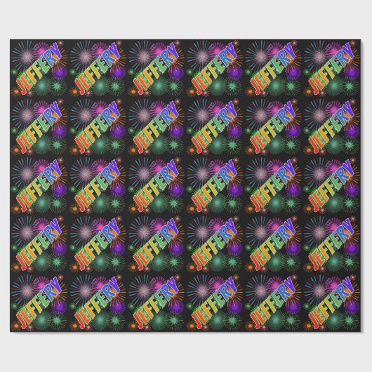 Rainbow First Name "JEFFERY" + Fireworks Cadeaupapier (Vlak)