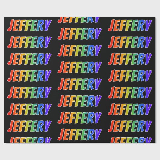 Rainbow First Name "JEFFERY"; vun & kleurrijk Cadeaupapier (Vlak)