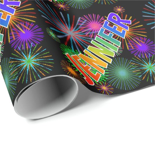 Rainbow First Name "JENNIFER" + Fireworks Cadeaupapier (Rol Hoek)