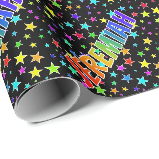 Rainbow First Name "JEREMIAH" + sterren Cadeaupapier (Rol Hoek)
