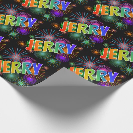 Rainbow First Name "JERRY" + Fireworks Cadeaupapier (Hoek)