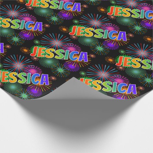 Rainbow First Name "JESSICA" + Fireworks Cadeaupapier (Hoek)