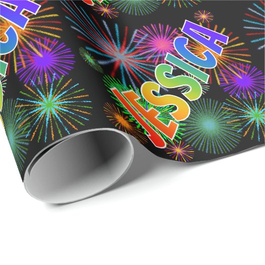 Rainbow First Name "JESSICA" + Fireworks Cadeaupapier (Rol Hoek)