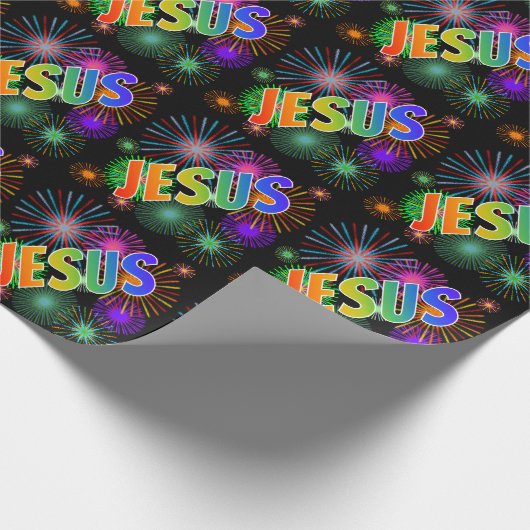 Rainbow First Name "JESUS" + Fireworks Cadeaupapier (Hoek)