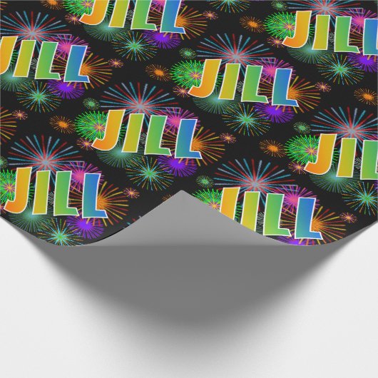 Rainbow First Name "JILL" + Fireworks Cadeaupapier (Hoek)