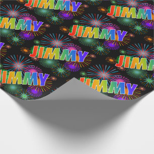 Rainbow First Name "JIMMY" + Fireworks Cadeaupapier