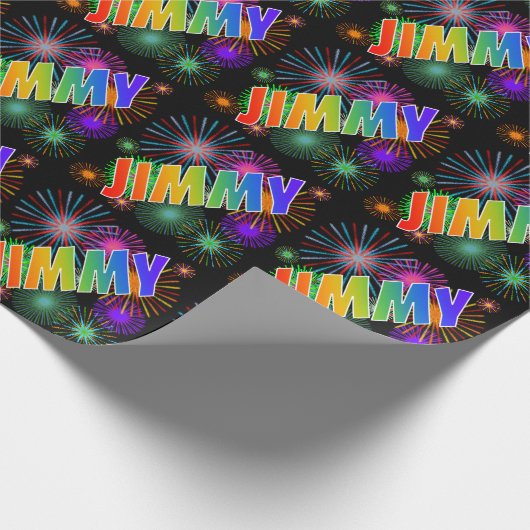 Rainbow First Name "JIMMY" + Fireworks Cadeaupapier (Hoek)