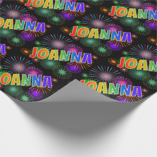Rainbow First Name "JOANNA" + Fireworks Cadeaupapier (Hoek)