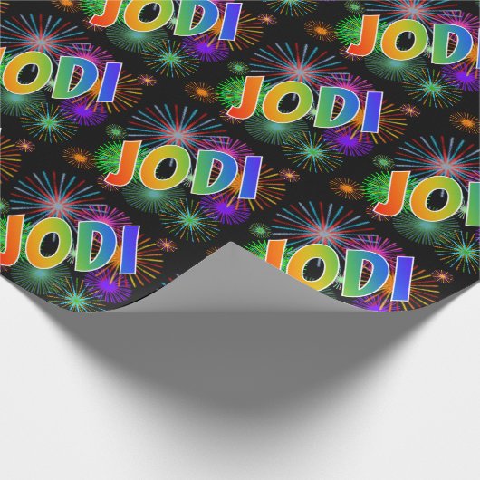 Rainbow First Name "JODI" + Fireworks Cadeaupapier (Hoek)