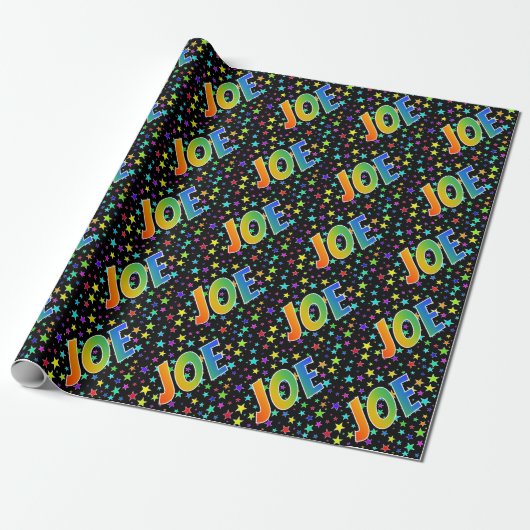 Rainbow First Name "JOE" + sterren Cadeaupapier (Uitgerold)