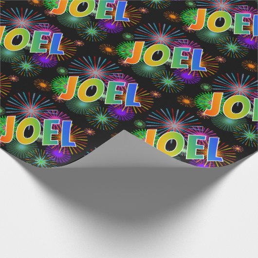 Rainbow First Name "JOEL" + Fireworks Cadeaupapier (Hoek)