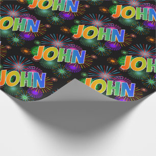 Rainbow First Name "JOHN" + Fireworks Cadeaupapier