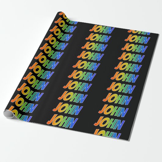 Rainbow First Name "JOHN"; Fun & Colorful Cadeaupapier (Uitgerold)