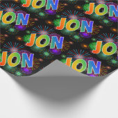 Rainbow First Name "JON" + Fireworks Cadeaupapier (Hoek)