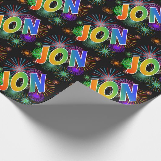 Rainbow First Name "JON" + Fireworks Cadeaupapier (Hoek)