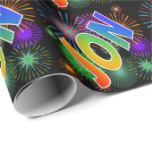 Rainbow First Name "JON" + Fireworks Cadeaupapier (Rol Hoek)