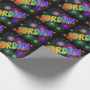 Rainbow First Name "JORDAN" + Fireworks Cadeaupapier