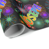 Rainbow First Name "JOSEPH" + Fireworks Cadeaupapier (Rol Hoek)