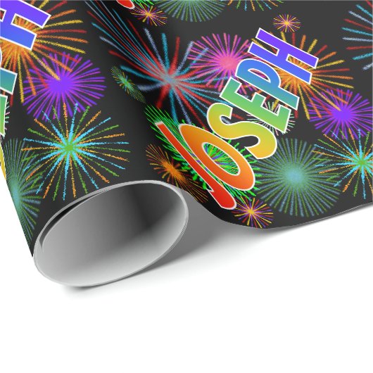 Rainbow First Name "JOSEPH" + Fireworks Cadeaupapier (Rol Hoek)