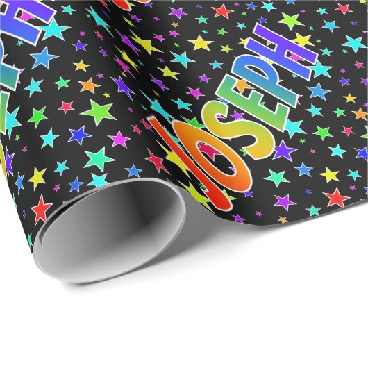 Rainbow First Name "JOSEPH" + sterren Cadeaupapier (Rol Hoek)