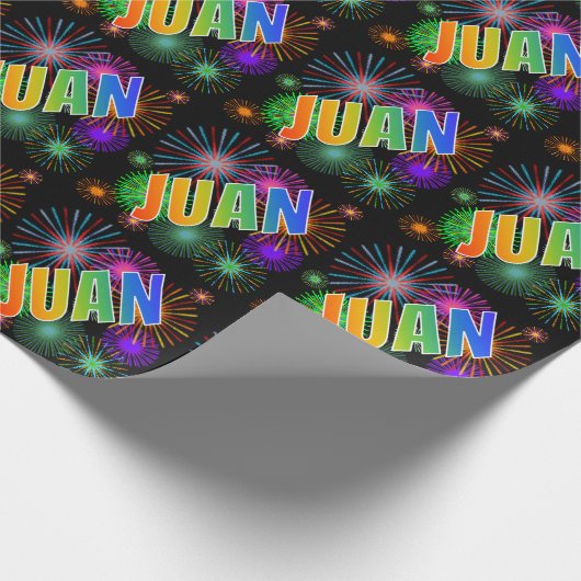 Rainbow First Name "JUAN" + Fireworks Cadeaupapier (Hoek)