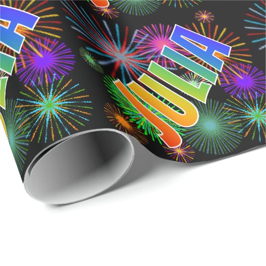 Rainbow First Name "JULIA" + Fireworks Cadeaupapier (Rol Hoek)