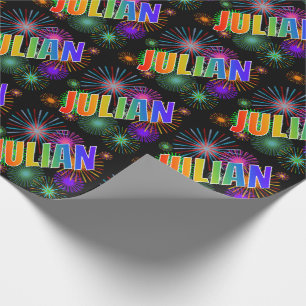Rainbow First Name "JULIAN" + Fireworks Cadeaupapier