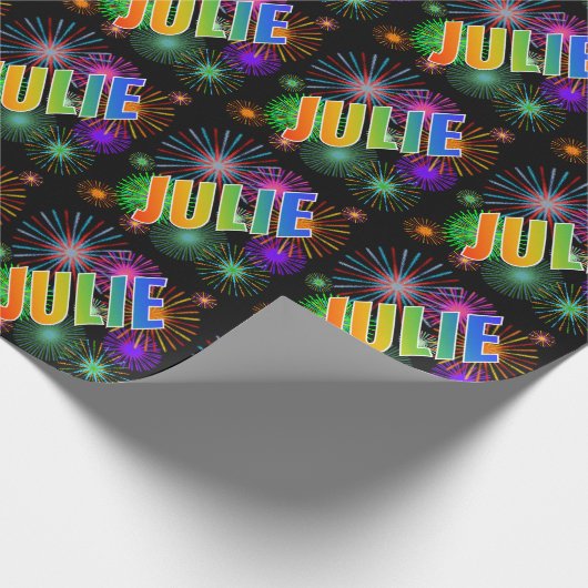 Rainbow First Name "JULIE" + Fireworks Cadeaupapier (Hoek)