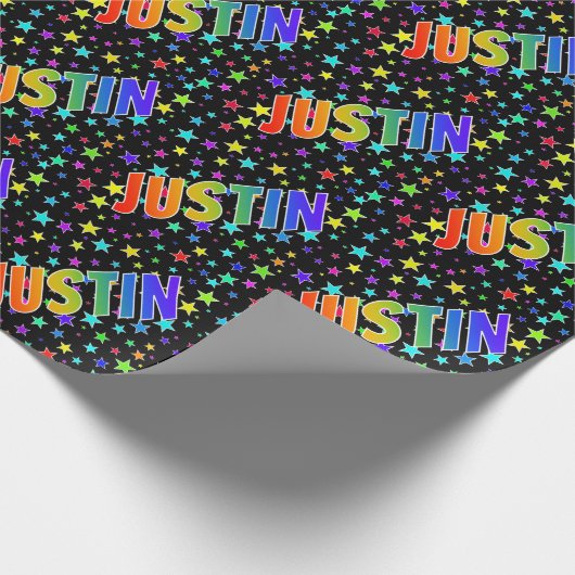 Rainbow First Name "JUSTIN" + sterren Cadeaupapier (Hoek)