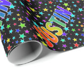 Rainbow First Name "JUSTIN" + sterren Cadeaupapier (Rol Hoek)