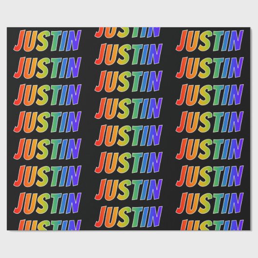 Rainbow First Name "JUSTIN" (Voornaam voor regenbo Cadeaupapier (Vlak)