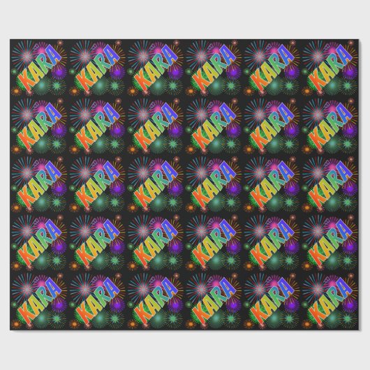 Rainbow First Name "KARA" + Fireworks Cadeaupapier (Vlak)