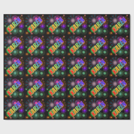 Rainbow First Name "KAREN" + Fireworks Cadeaupapier (Vlak)