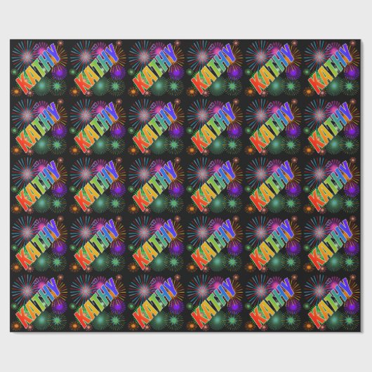 Rainbow First Name "KATHY" + Fireworks Cadeaupapier (Vlak)