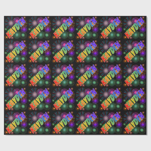 Rainbow First Name "KAYDEN" + Fireworks Cadeaupapier (Vlak)