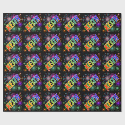 Rainbow First Name "KEITH" + Fireworks Cadeaupapier (Vlak)