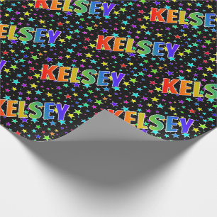 Rainbow First Name "KELSEY" + sterren Cadeaupapier