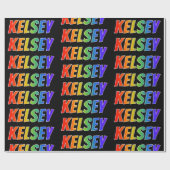 Rainbow First Name "KELSEY"; vun & kleurrijk Cadeaupapier (Vlak)