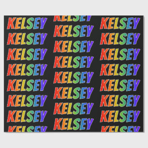 Rainbow First Name "KELSEY"; vun & kleurrijk Cadeaupapier