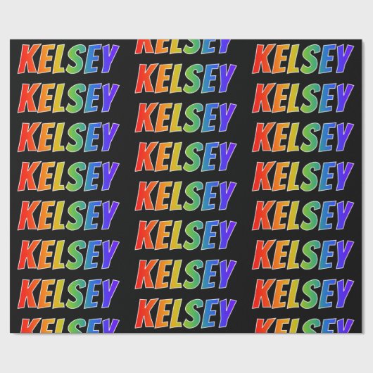 Rainbow First Name "KELSEY"; vun & kleurrijk Cadeaupapier (Vlak)