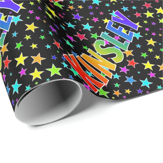Rainbow First Name "KINSLEY" + sterren Cadeaupapier (Rol Hoek)