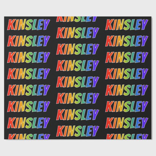 Rainbow First Name "KINSLEY"; vun & kleurrijk Cadeaupapier (Vlak)