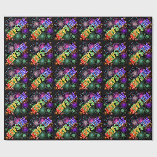 Rainbow First Name "KRYSTAL" + Fireworks Cadeaupapier (Vlak)