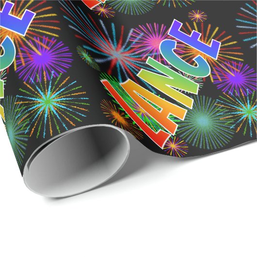 Rainbow First Name "LANCE" + Fireworks Cadeaupapier (Rol Hoek)