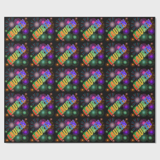 Rainbow First Name "LAUREN" + Fireworks Cadeaupapier (Vlak)