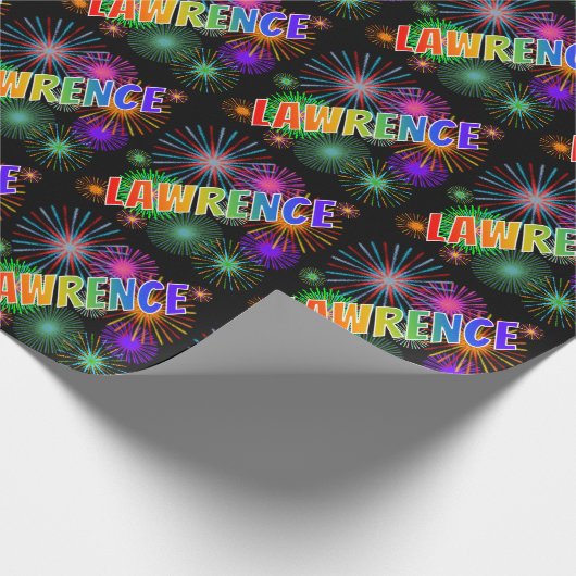 Rainbow First Name "LAWRENCE" + Fireworks Cadeaupapier (Hoek)