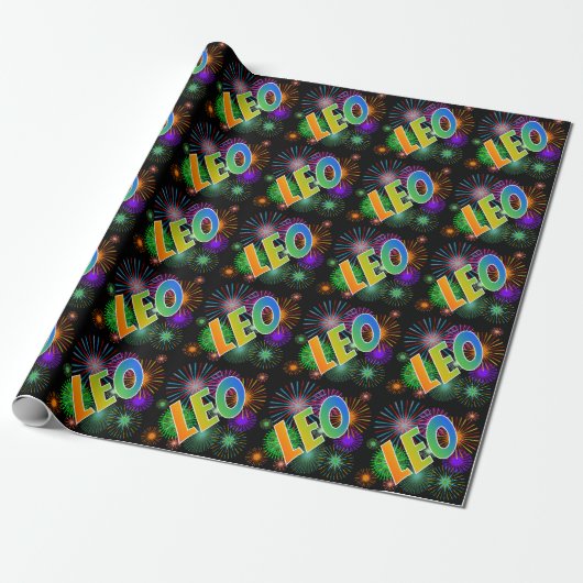 Rainbow First Name "LEO" + Fireworks Cadeaupapier (Uitgerold)