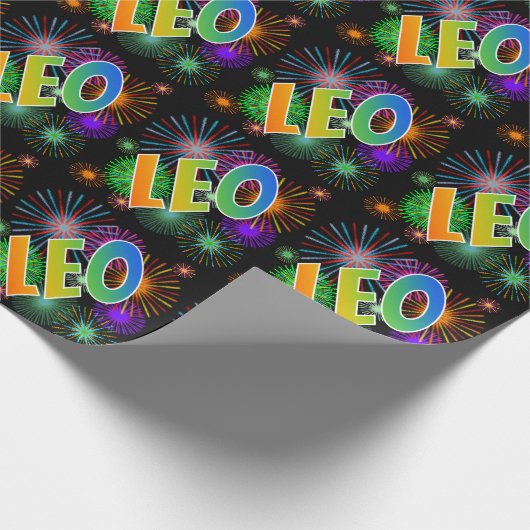 Rainbow First Name "LEO" + Fireworks Cadeaupapier (Hoek)