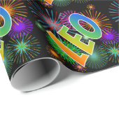 Rainbow First Name "LEO" + Fireworks Cadeaupapier (Rol Hoek)