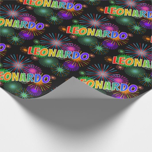 Rainbow First Name "LEONARDO" + Fireworks Cadeaupapier (Hoek)